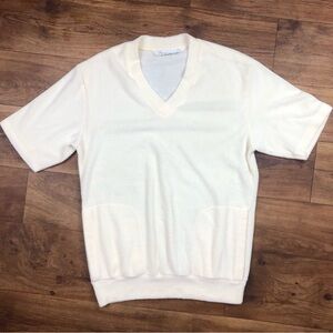Vtg Mister Man Cream Off White Terry Cloth Short Sleeve Shirt V Neck
